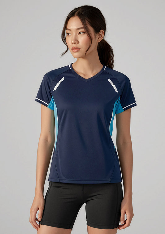 Womens Renegade Short Sleeve Tee ||SRC=https://cdn.fashionbizapps.nz/honeybee/images/T701LS_Talent_Navy_Sky_Silver_01_R_CO3Fy5I.jpg