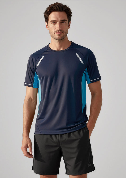 Mens Renegade Short Sleeve Tee ||SRC=https://cdn.fashionbizapps.nz/honeybee/images/T701MS_Talent_Navy_Sky_Silver_01_R.jpg